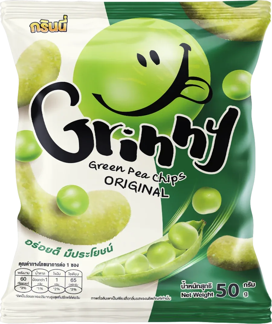 บรรจุภัณฑ์สินค้า GRINNY GREEN PEA SNACKS