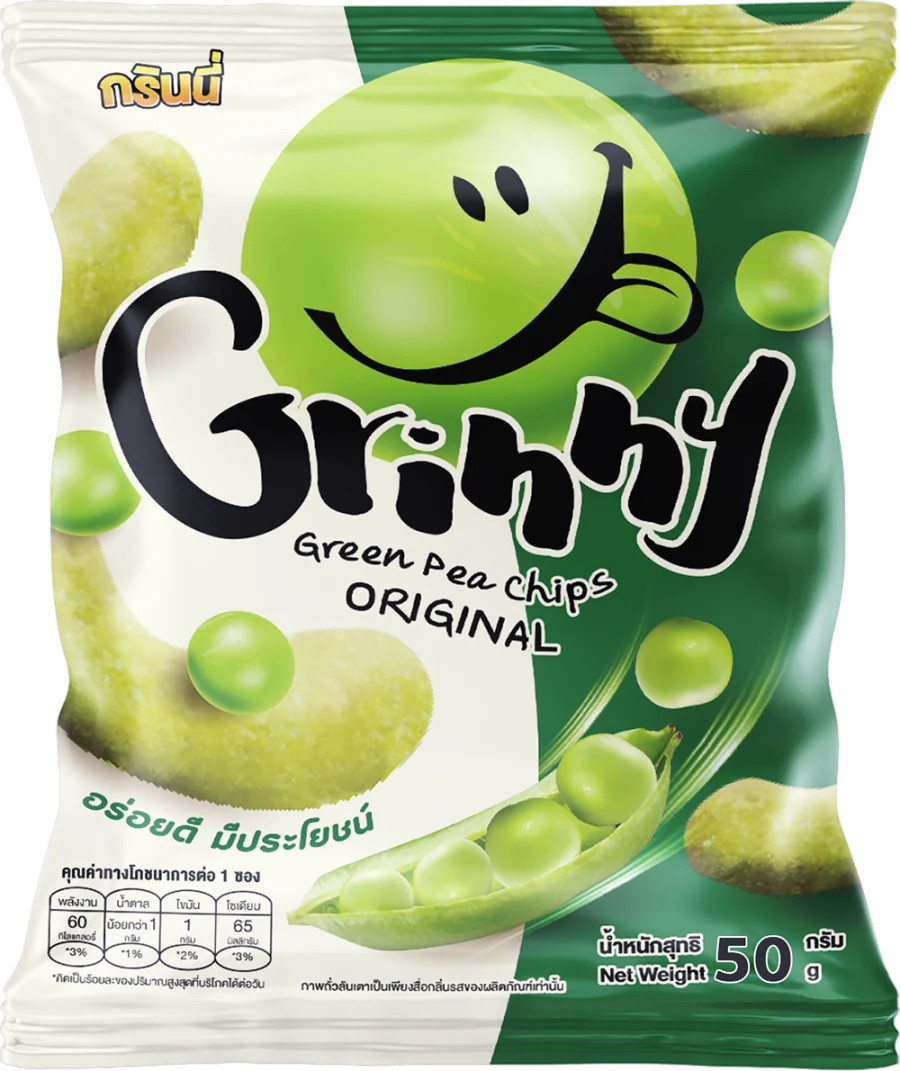 บรรจุภัณฑ์สินค้า GRINNY GREEN PEA SNACKS